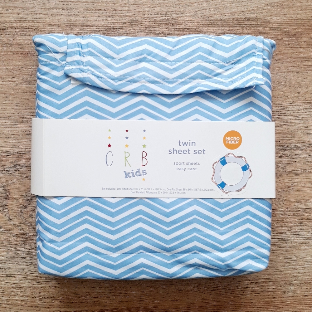 CRB Kids Printed Chevron 3-Piece Microfiber Twin Sheet Set - Blue and White - Picture 9 of 10